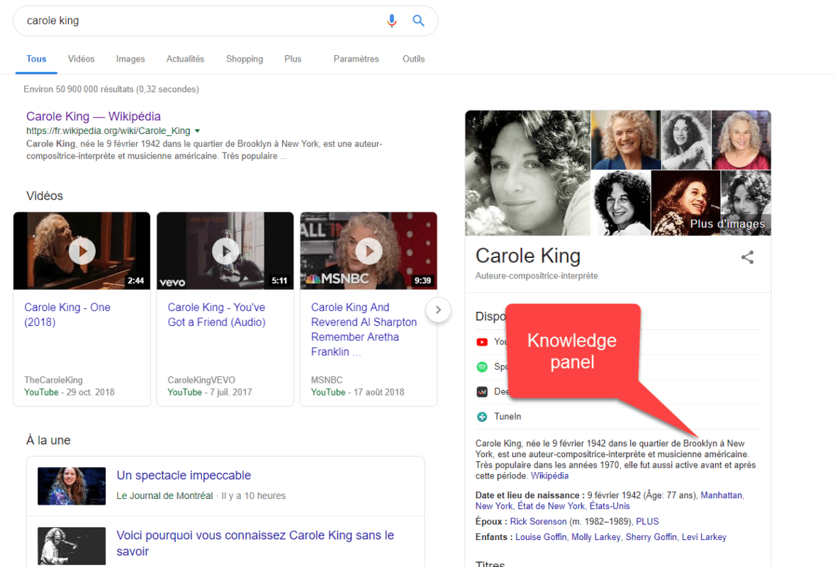 exemple d’un knowledge panel pour améliorer son référencement google