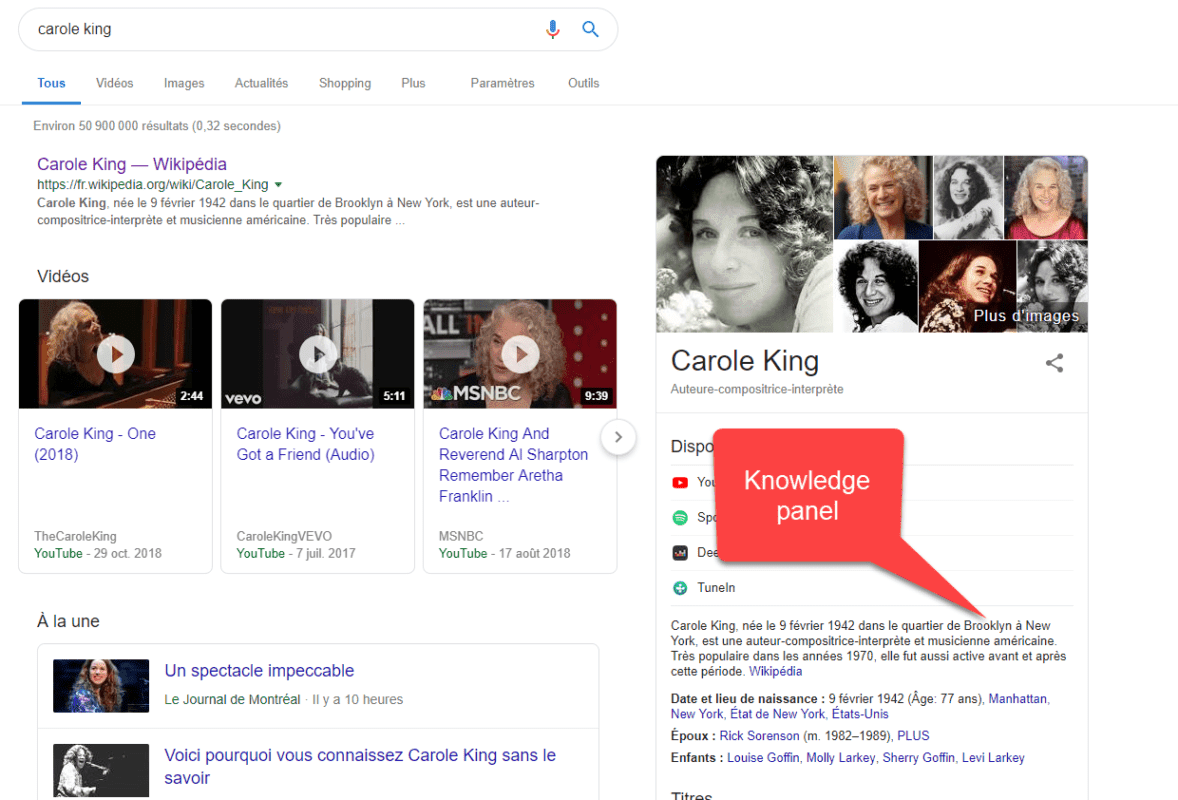 Comment atteindre la première page de Google pour mon entreprise 4 exemple d’un knowledge panel pour améliorer son référencement google